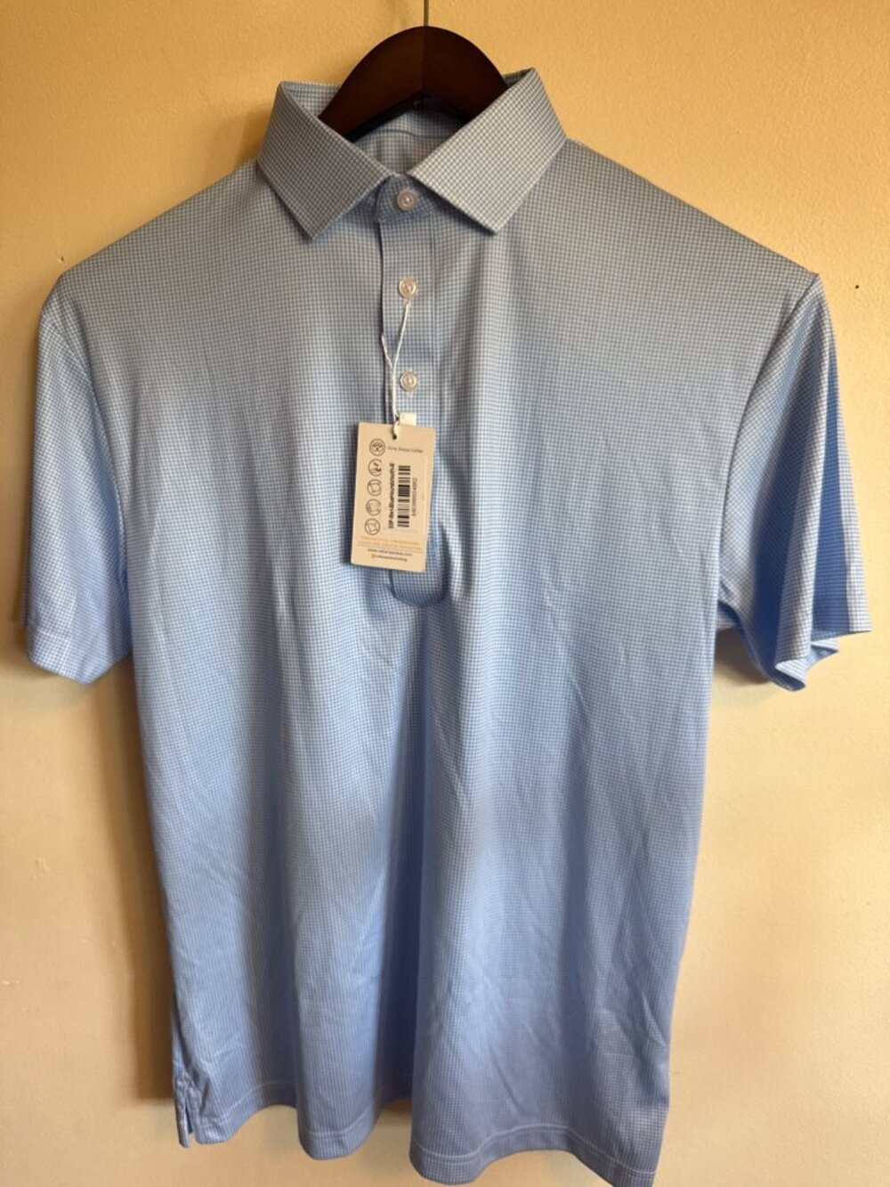 Collars & Co Mens Medium Dress Collar gplf Polo Shirt White & Light Blue